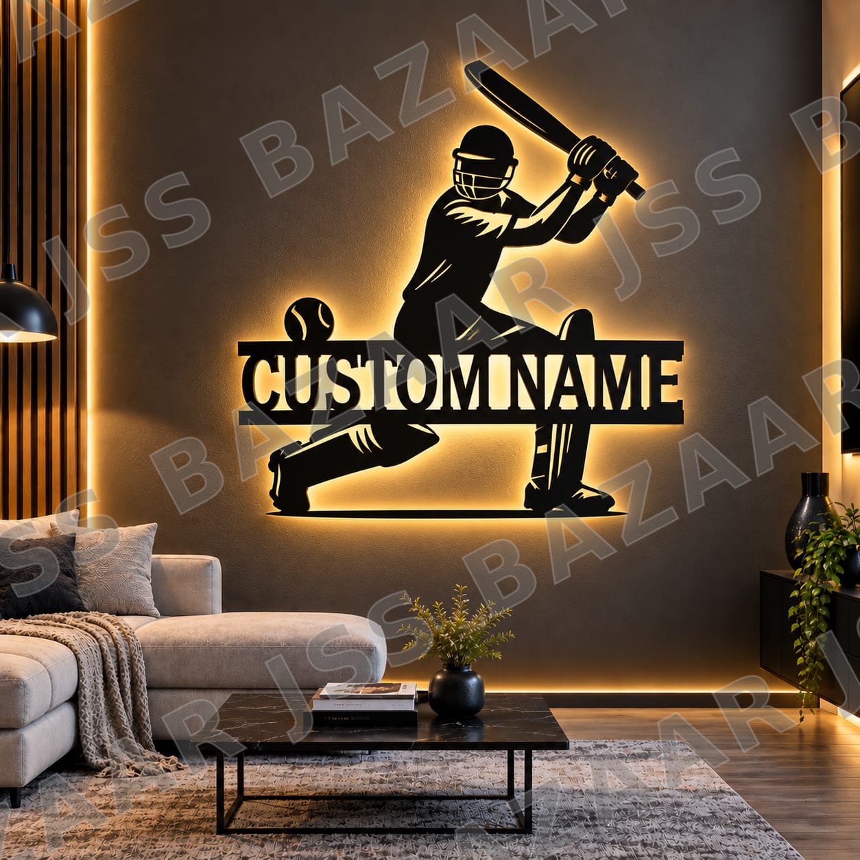 Custom Name with cricketer metal wall art