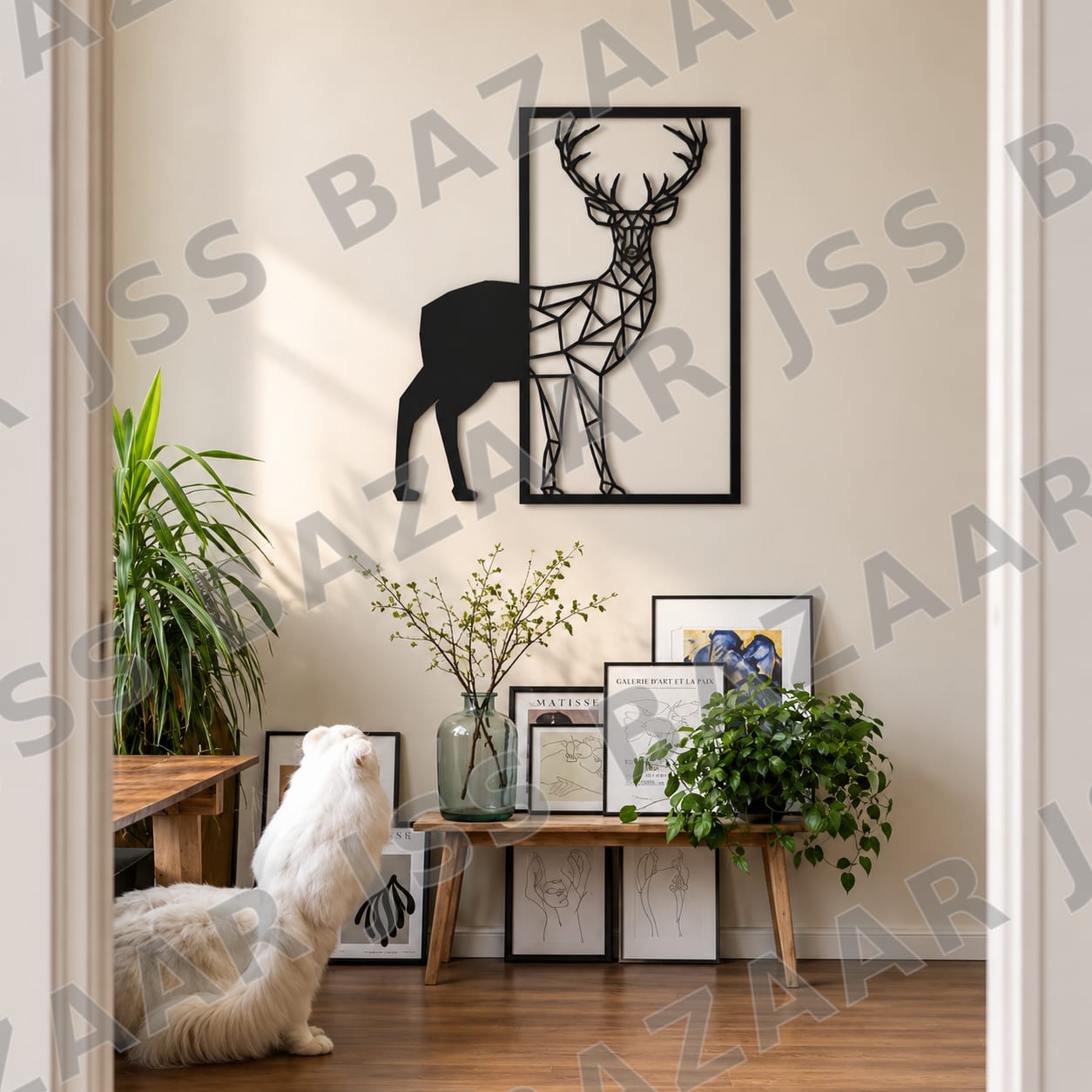 deer black white premium metal wall art