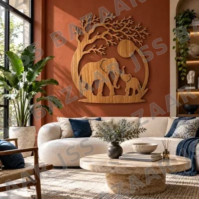 Elephant Family Tree Wooden Wall Art