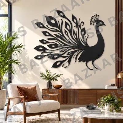Peacock with feathers Metal Wall Art