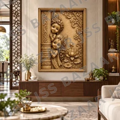 Bal Krishna Divine Wooden Wall Art