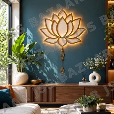 Divine Lotus Glow Wooden Wall Art