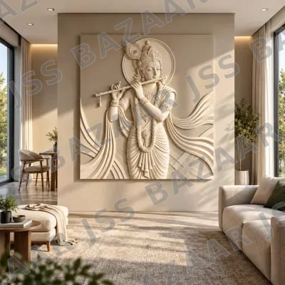 Divine Krishna Bansuri 3D Wooden Wall Art
