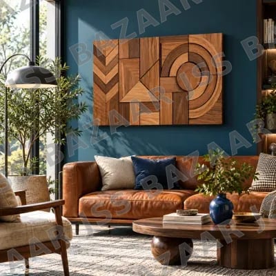 Contemporary Geometric Wood Panel Art