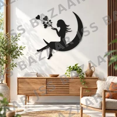 Girl on Moon Metal Wall Art