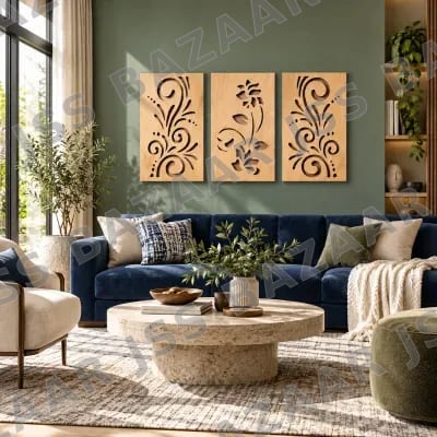 Floral Swirl Triptych Wooden Wall Art