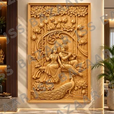 Radha Krishna Divine Wooden Wall Art