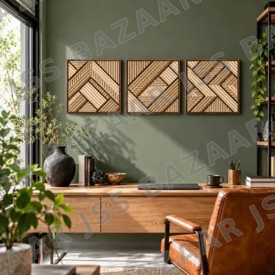 Geometric Chevron Triptych Wooden Wall Art