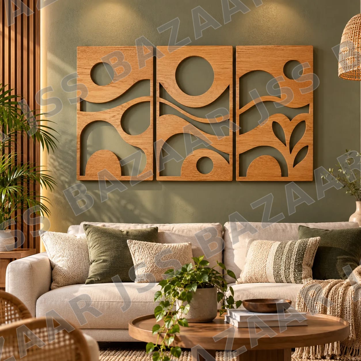Modern Abstract Geometric Wooden Wall Art - Image 2