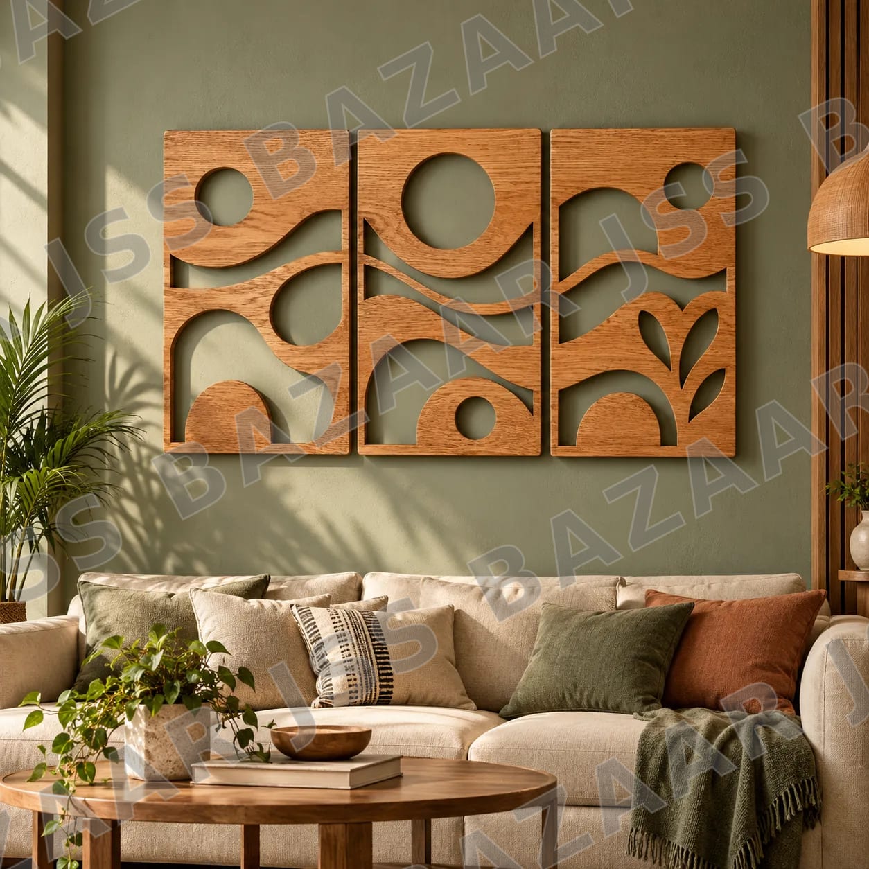 Modern Abstract Geometric Wooden Wall Art - Image 1