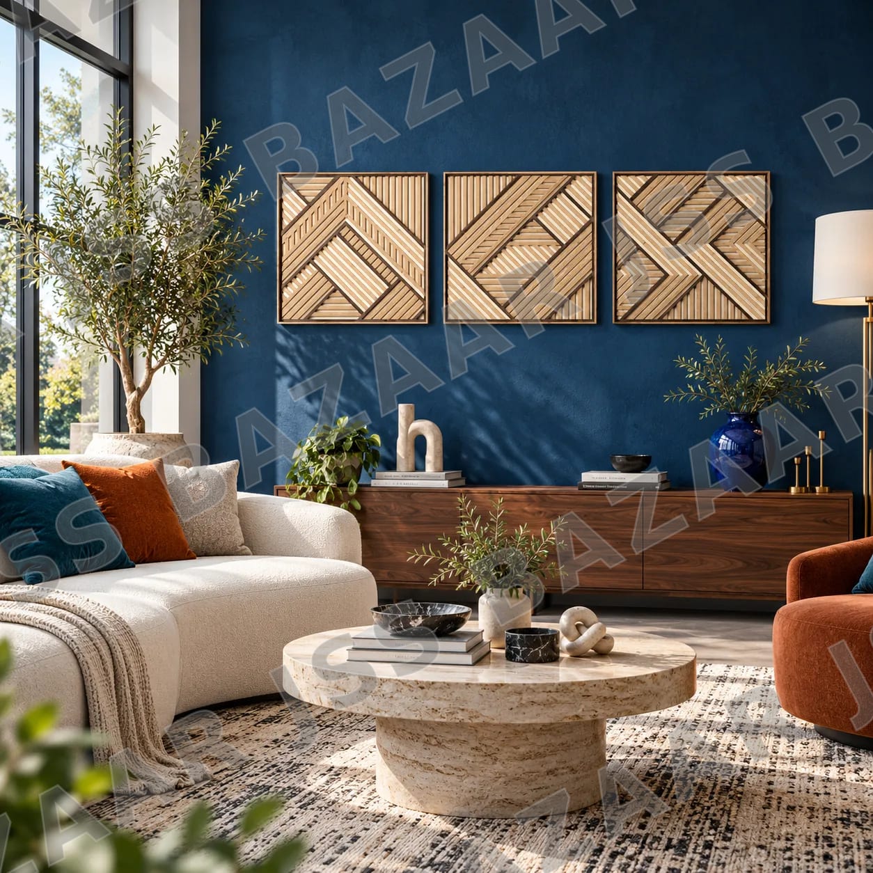 Geometric Chevron Triptych Wooden Wall Art - Image 2