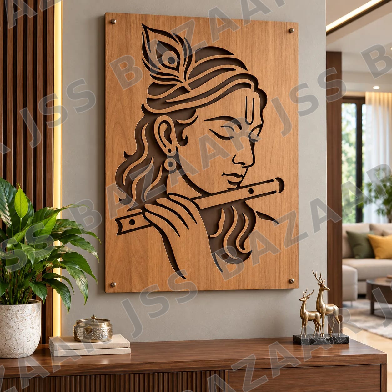 Krishna Flute Wooden Wall Art - Image 2
