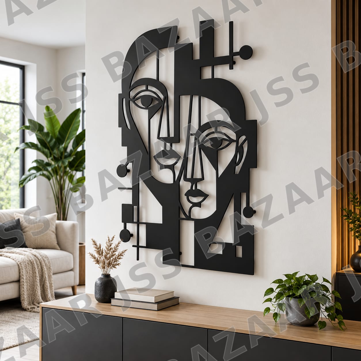 Cubist Couple Faces Metal Wall Art - Image 3