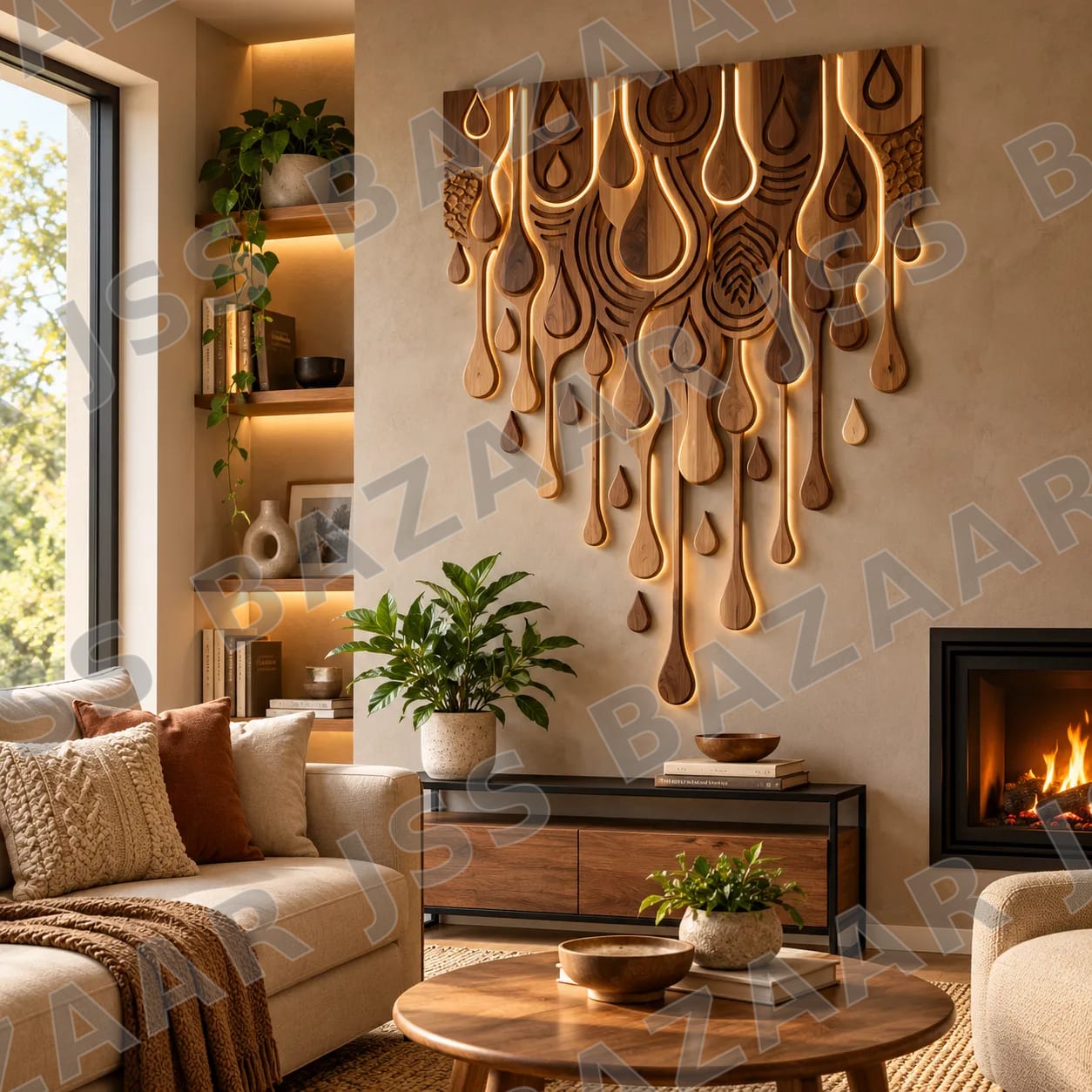 Raindrop Cascade Wooden Wall Art - Image 1