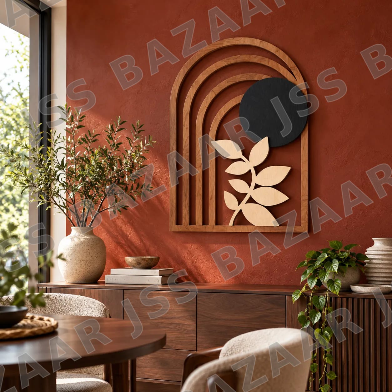 Geometric Botanical Wooden Wall Art - Image 1