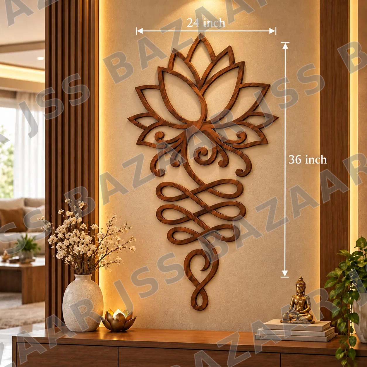 Sacred Lotus Harmony Wooden Wall Art - Image 4