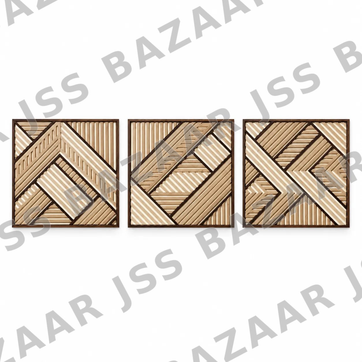 Geometric Chevron Triptych Wooden Wall Art - Image 3