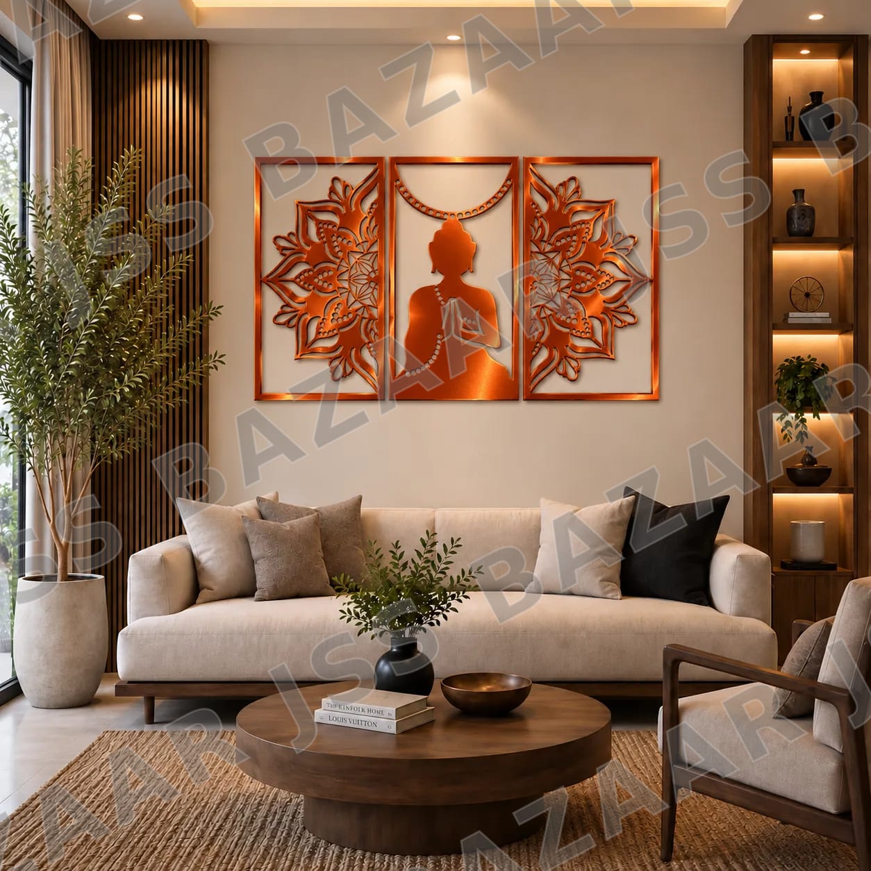 buddha 3 piece traditional metal wall art - Image 1