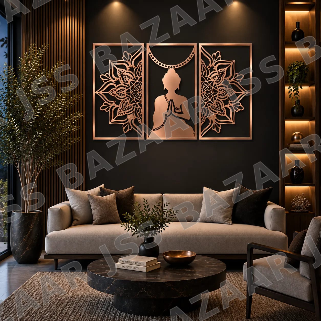 buddha 3 piece traditional metal wall art - Image 3