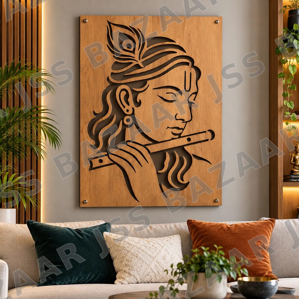 Krishna Flute Wooden Wall Art - Image 1