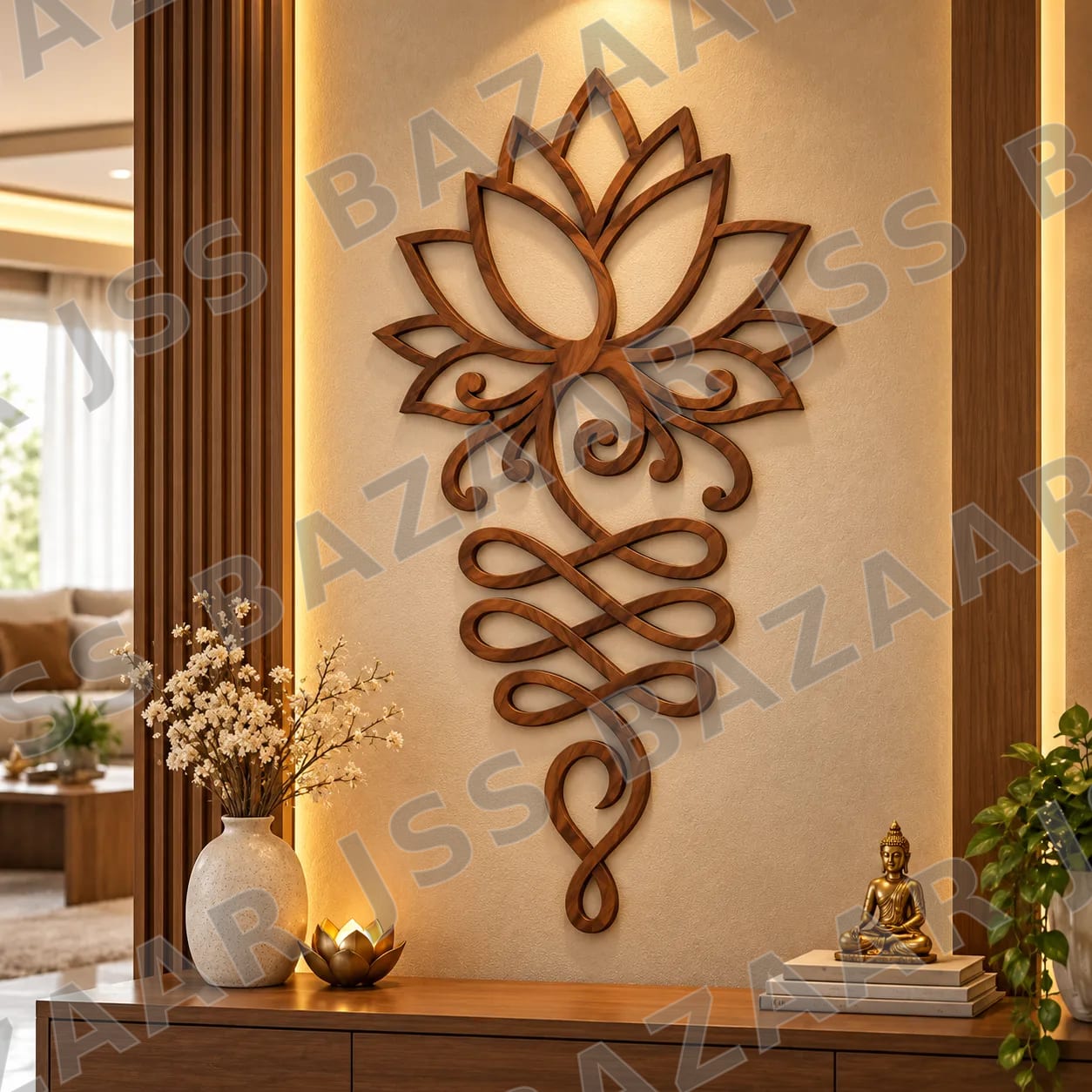 Sacred Lotus Harmony Wooden Wall Art - Image 1