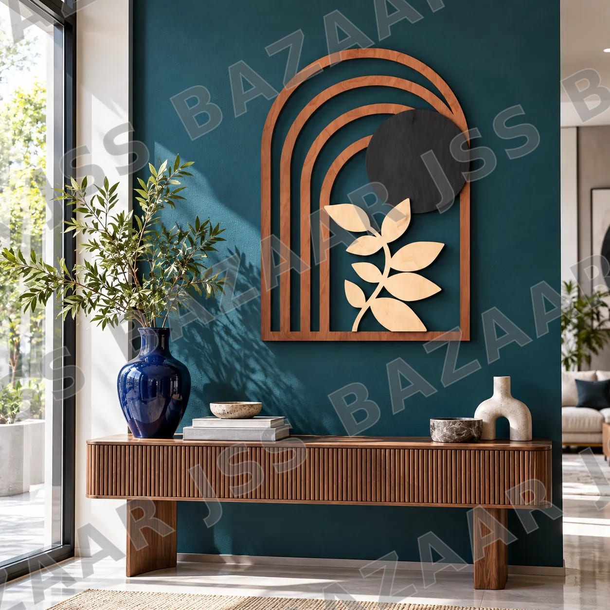 Geometric Botanical Wooden Wall Art - Image 2