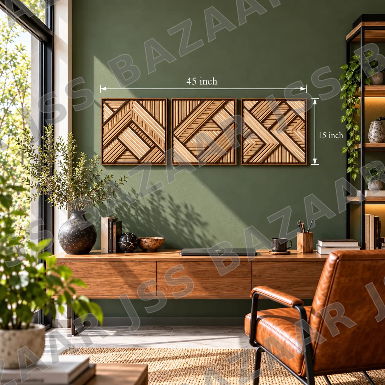 Geometric Chevron Triptych Wooden Wall Art - Image 4