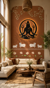 Shiva Sadhna with Trishul Background Metal Wall Art