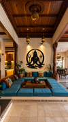 Shiva Sadhna with Trishul Background Metal Wall Art