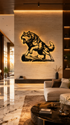 Roaring Wold on Wooden log Metal Wall Art