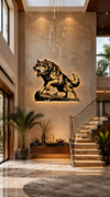 Roaring Wold on Wooden log Metal Wall Art