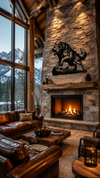 Roaring Wold on Wooden log Metal Wall Art